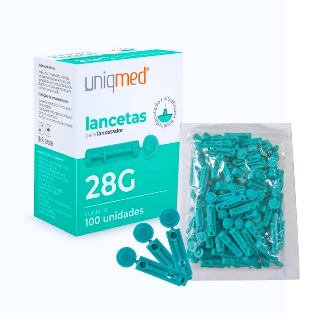 LANCETA P/ CANETA LANCETADORA 28G UNIQMED GTECH BIOLAND GLICOCHEK GRANDES MARCAS