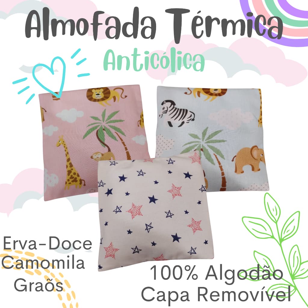 Almofada/Bolsa térmica de ervas e sementes anti cólica para bebês - 13x12
