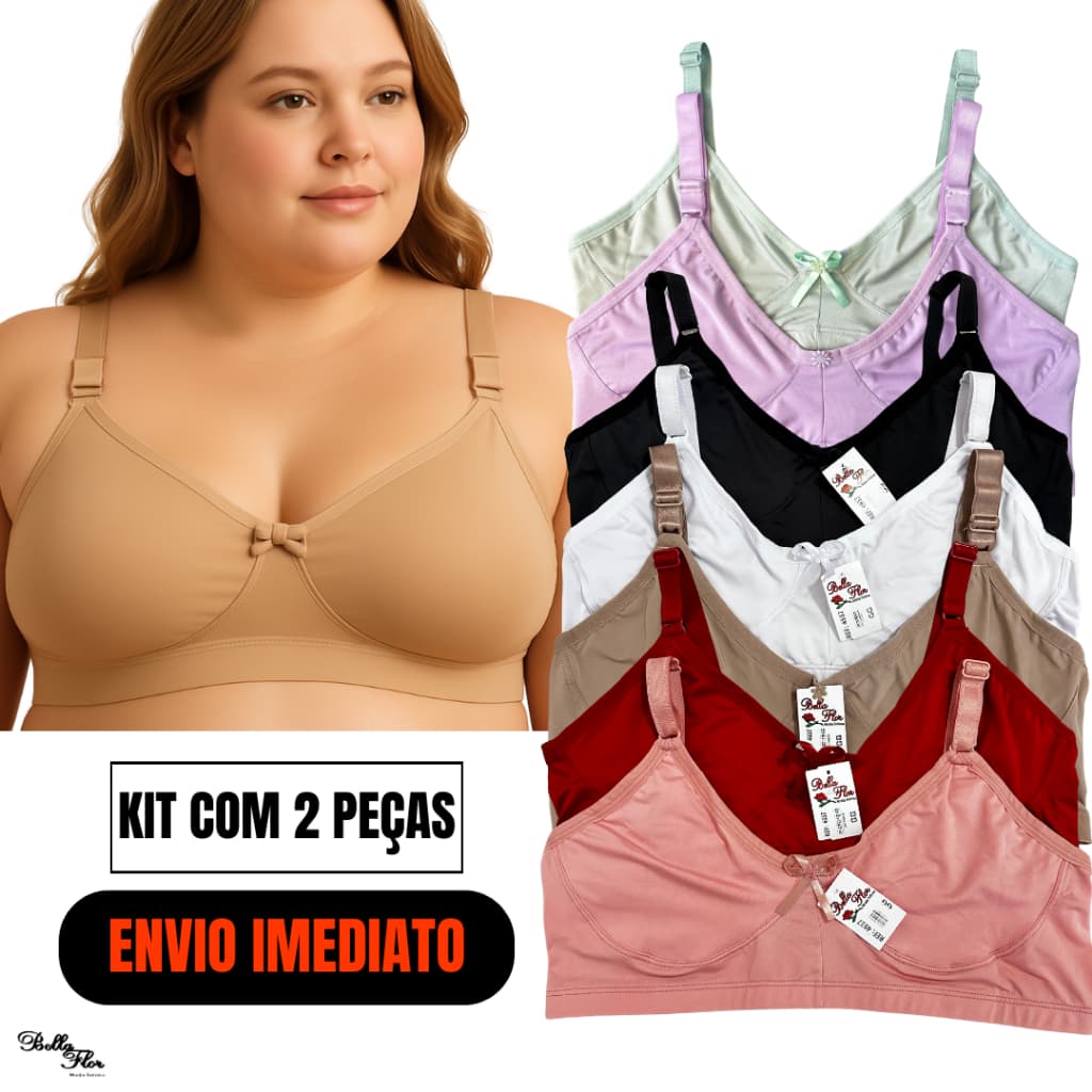 Kit 2 Sutiãs Alta Sustentação Sem Bojo PLUS SIZE Reforçado Alça Com Regulagem Feminino