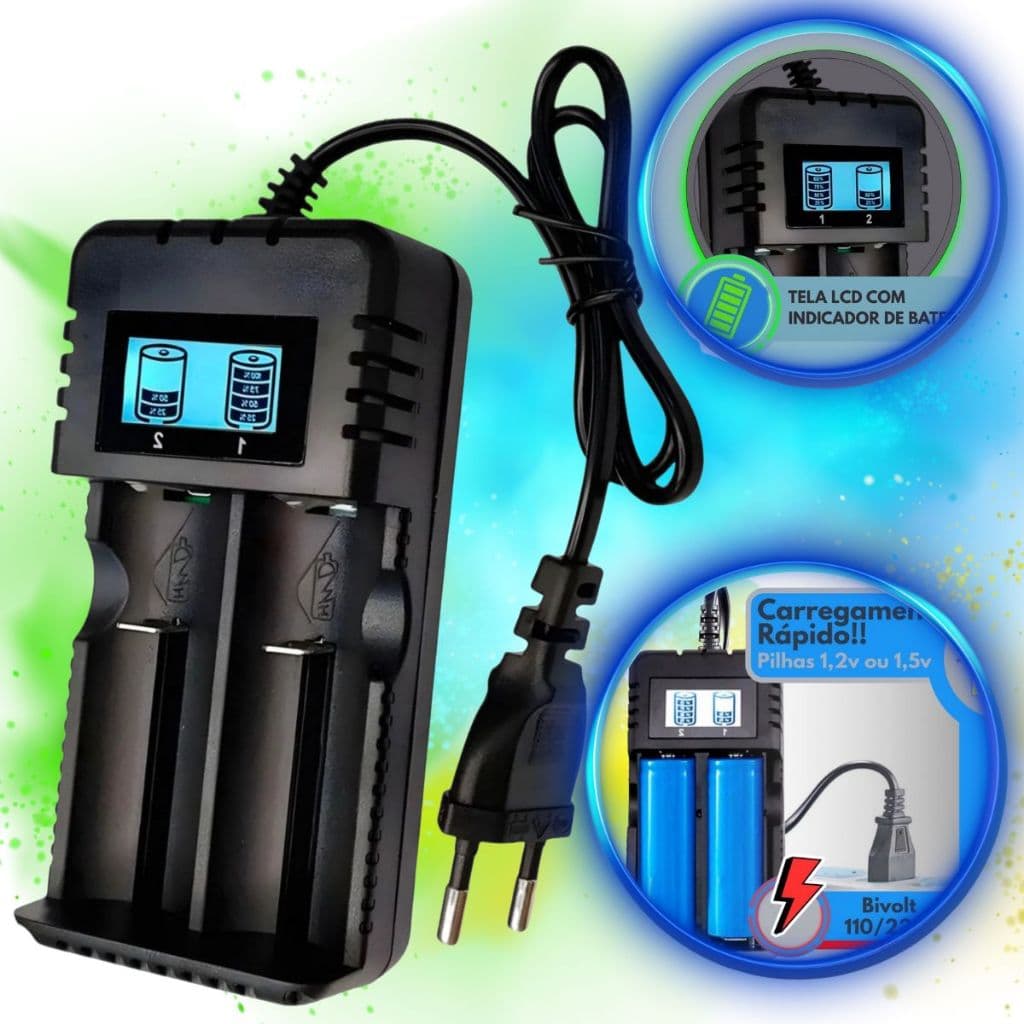 Carregador Digital Duplo Bateria Lanterna Tática Led Bivolt  26650 18650 16340 X-900 Universal