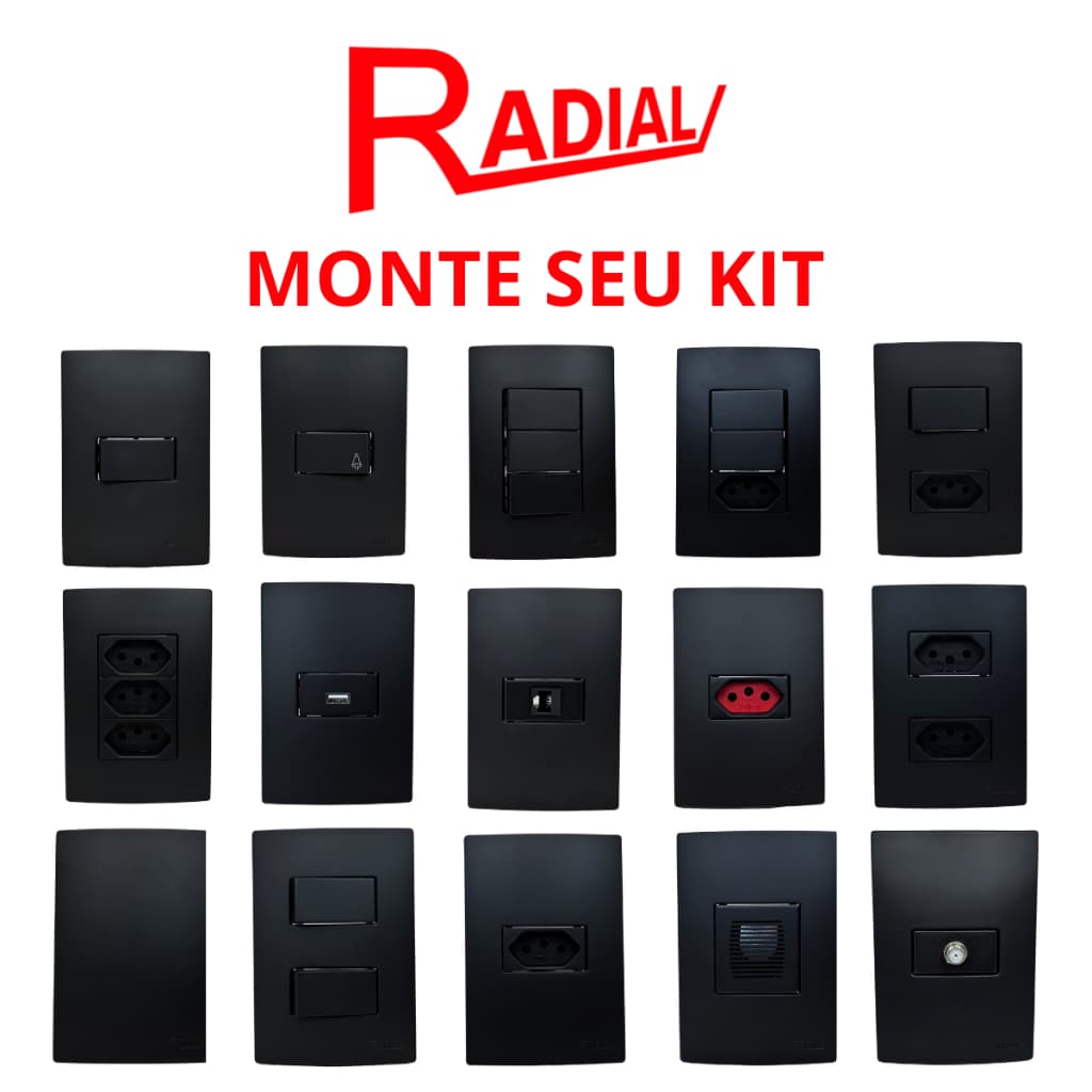 Radial Linha Ouro Preto Tomada Interruptor 4x2 10A/20A Tomadas Simples 10A Tomada 20A Tomada com Tecla Espelho