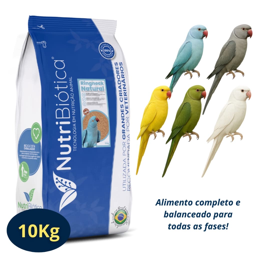 Ração 10kg Extrusada Ringneck Natural Criador Nutribiótica Pássaro Periquito-de-colar