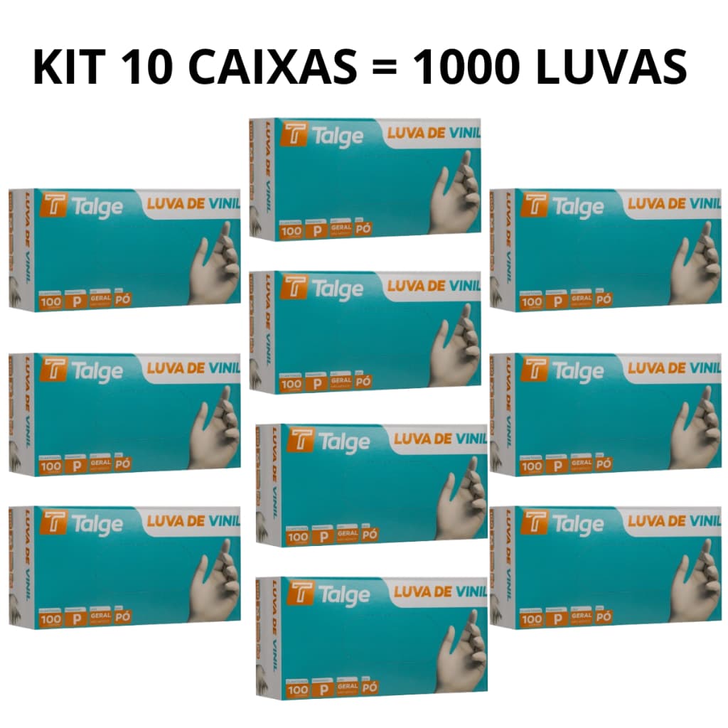 Kit 10 X 100 Luva Vinil Sem Pó E Com Pó 1000 Unidades P M G