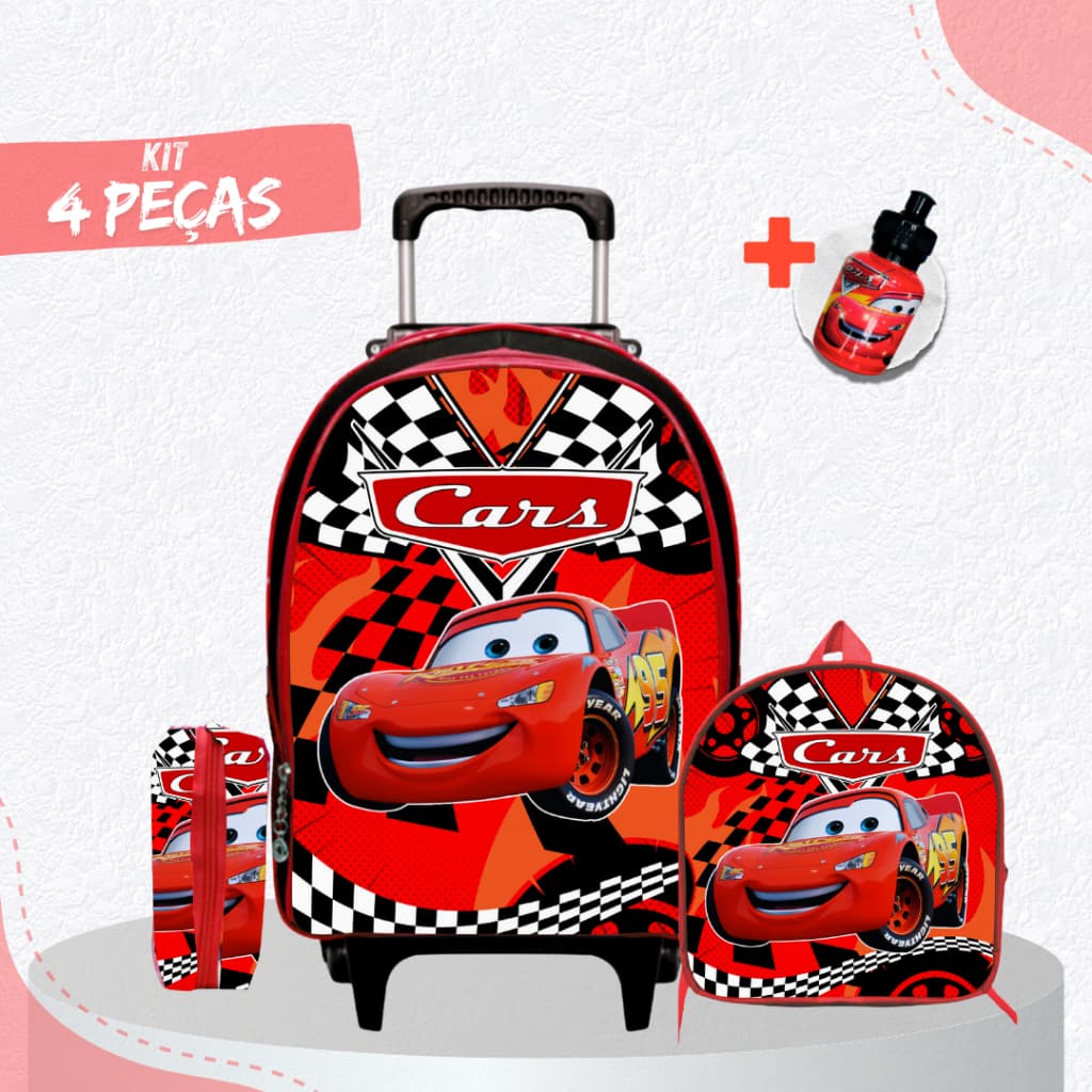 Kit Mochila Escolar Carros + Lancheira + Estojo
