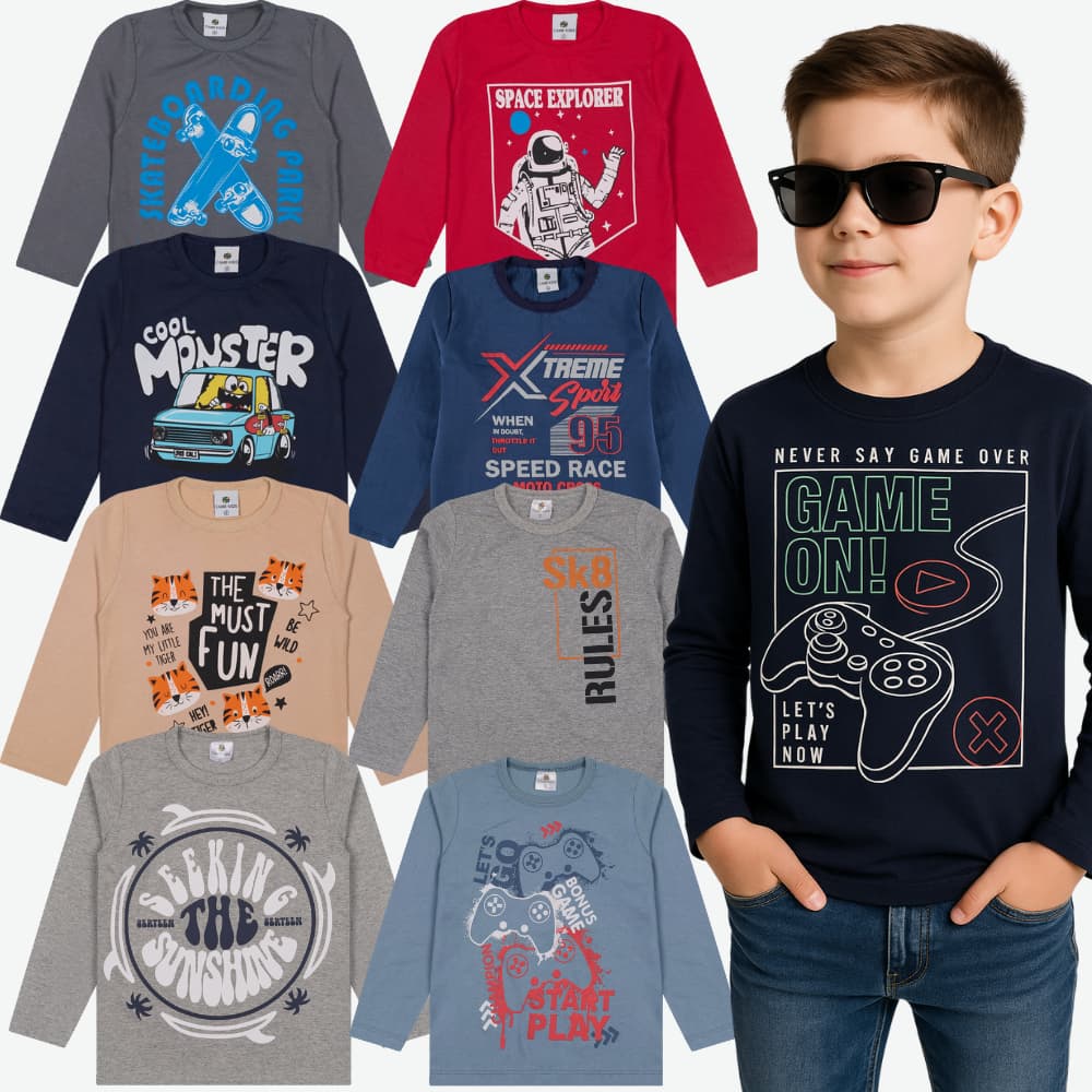 Kit Blusa Manga Longa Infantil 100% Algodão do 01 ao 10 Anos | Camisa Manga Longa Infantil Menino Confortável