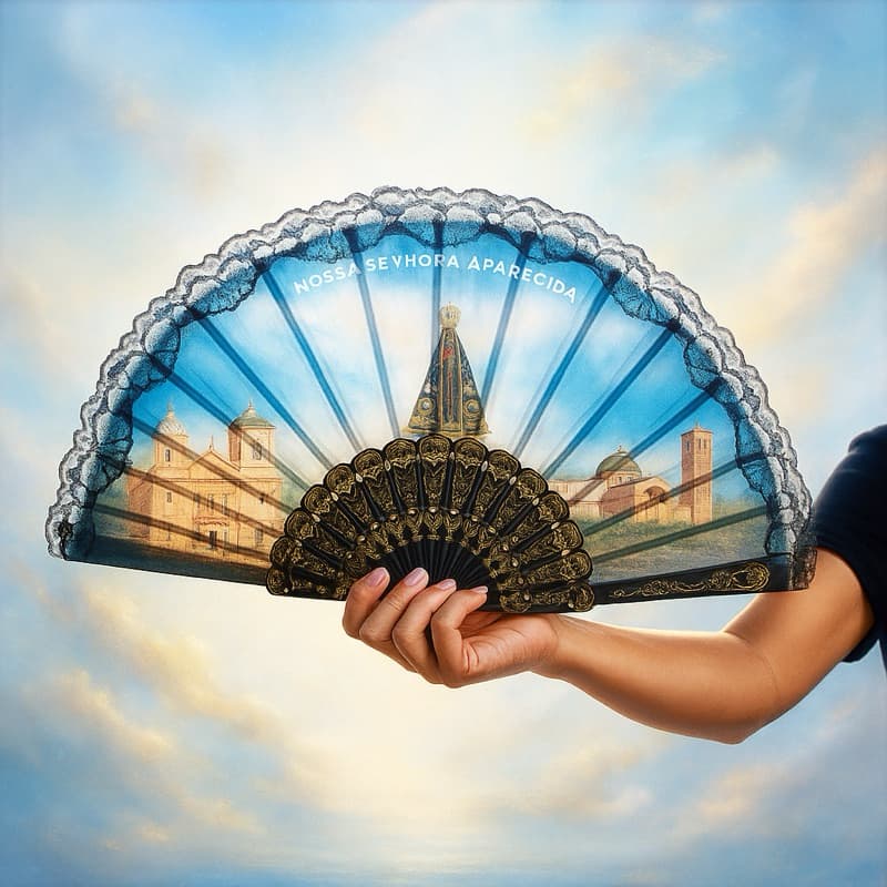 Leque de Nossa Senhora de Aparecida preto/branco