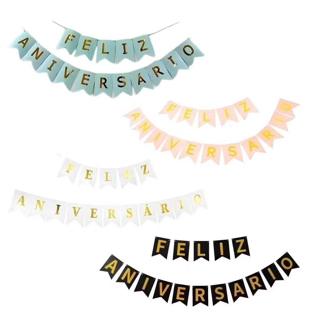 Faixa Papel Feliz Aniversário Bandeirinhas Decoração De Festa