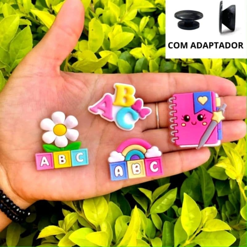 Kit 4 Pins para babuche Educação Rosa Apliques emborrachados