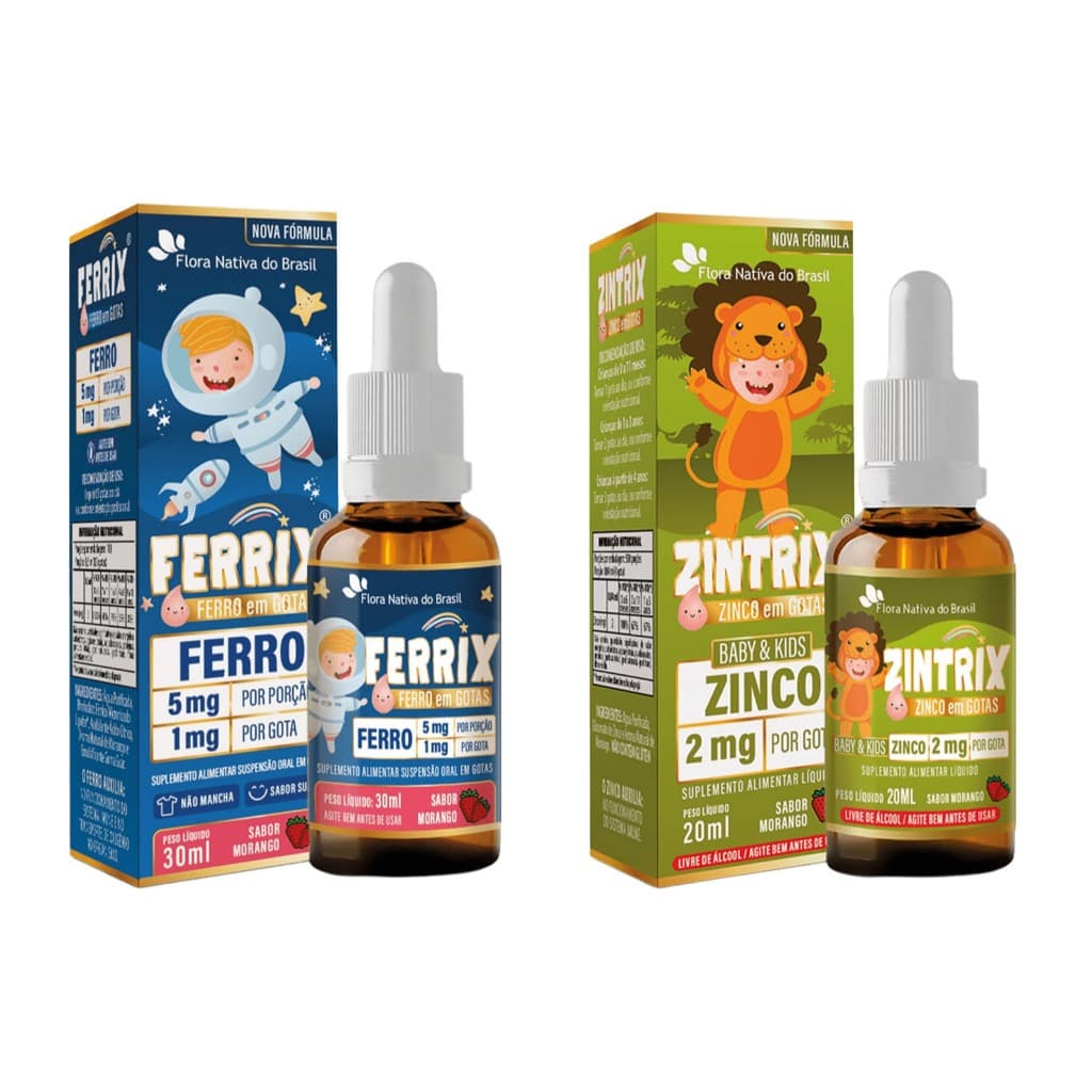 kit Vitamina Infantil Ferrix 30ml + Zintrix 20ml - Sabor Morango - Flora Nativa
