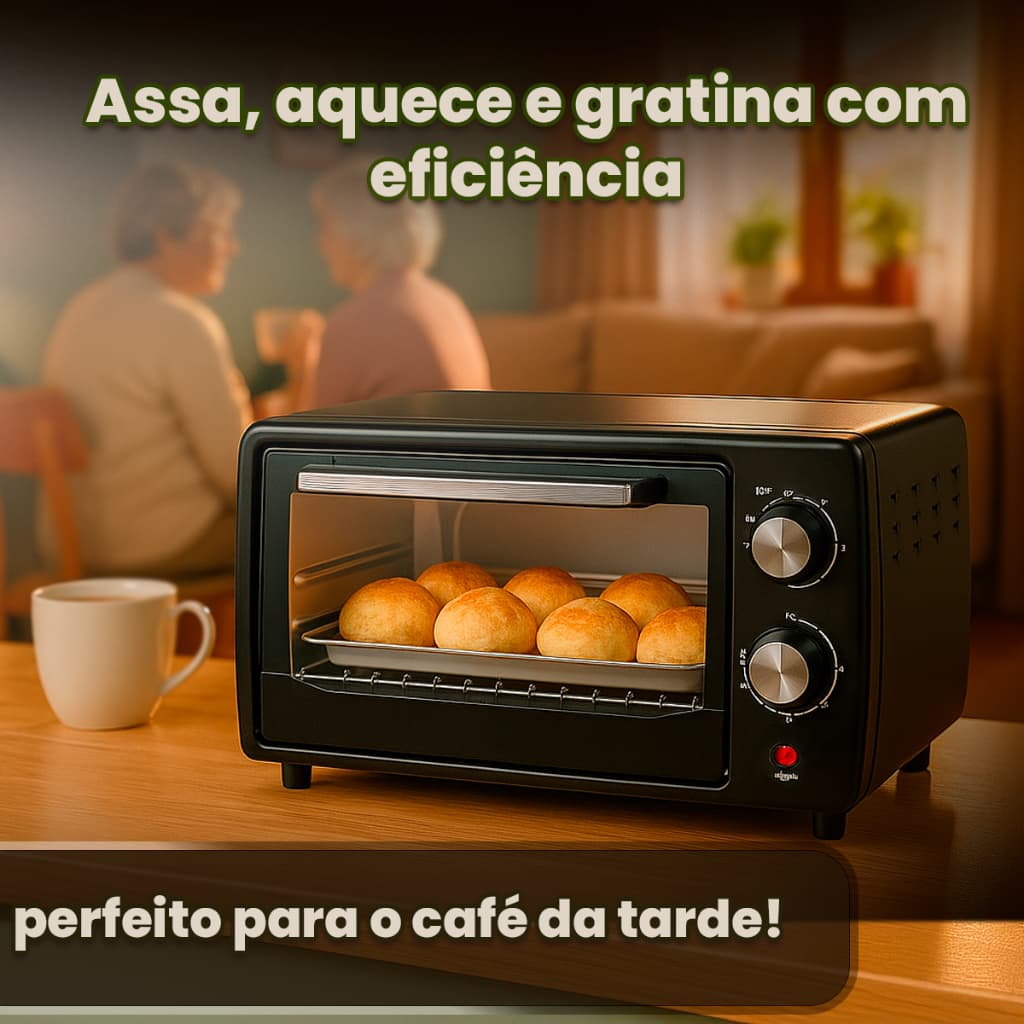 Forno Elétrico Bak 10 Litros 110v ou 220v 1000w Bancada Master Cozinheiro  Compacto  Na cozinha Com Timer Desligamento