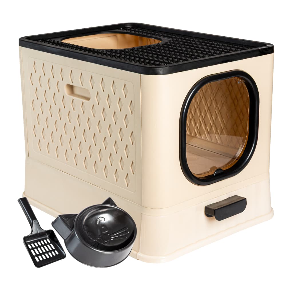 Caixa de Areia para Gatos Sanitario Antiodor Banheiro Resistente Sandbox com Comedouro e Pá