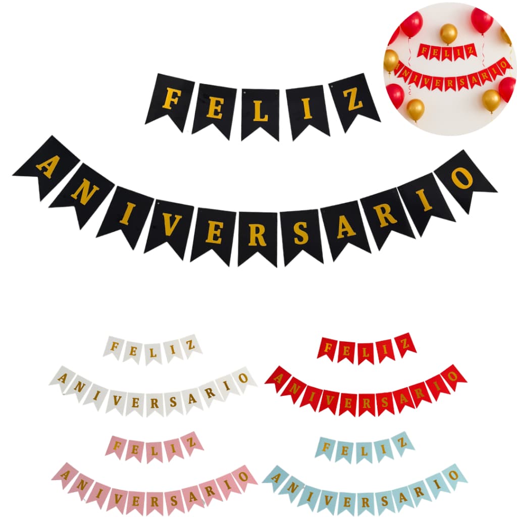 Varal De Letras Feliz Aniversário Faixa Bandeirinha Dourada Papel Festa Decoração Parabéns