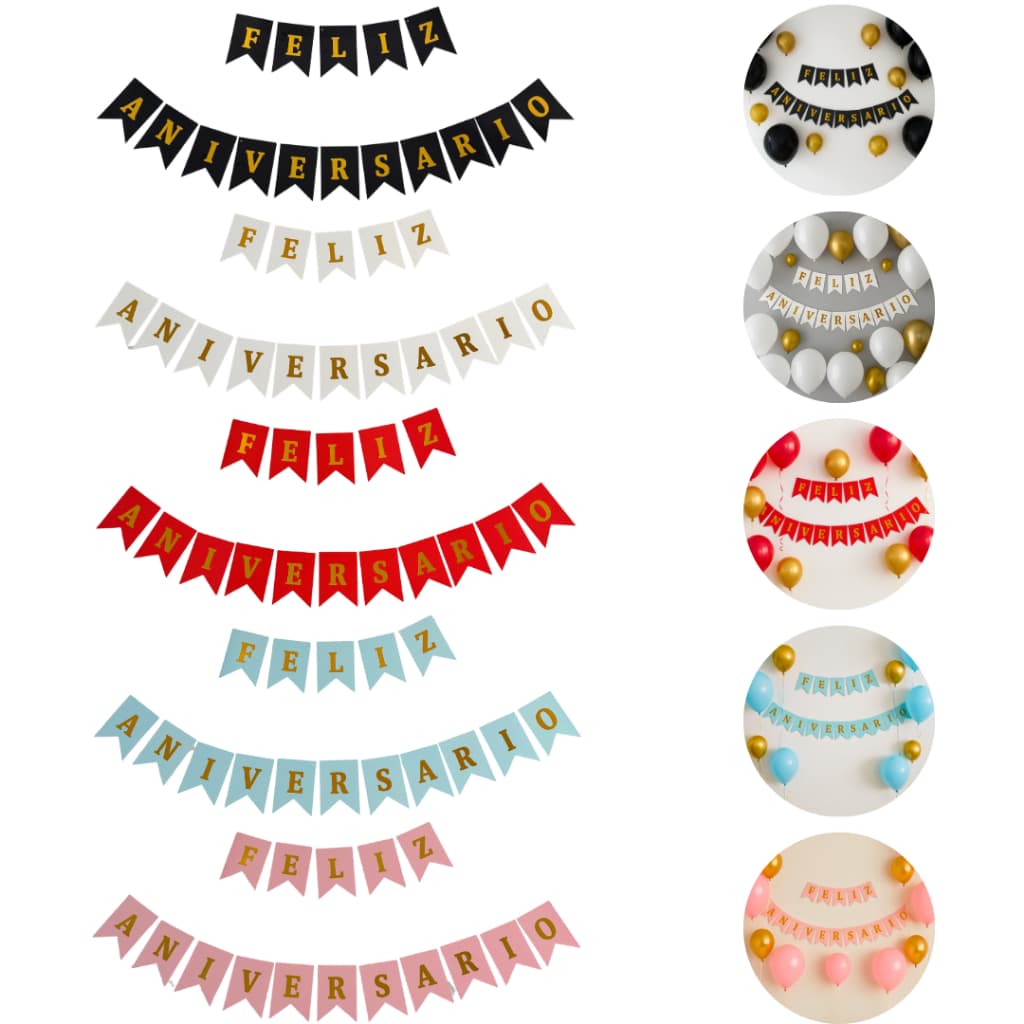 Bandeirinha Papel Feliz Aniversário Letras Douradas Faixa Festa Decoração Varal Com Fitilho