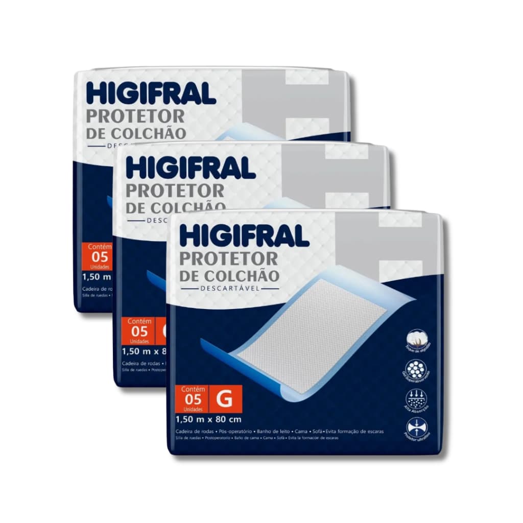 Kit 3 Protetor De Colchão Lençol Descartável Geriatrico Higifral