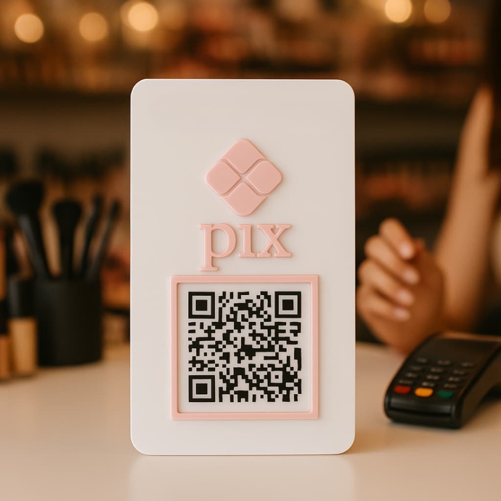 Placa Pix Display Personalizado Acrílico Mesa Balcão PIX QR CODE Moderno