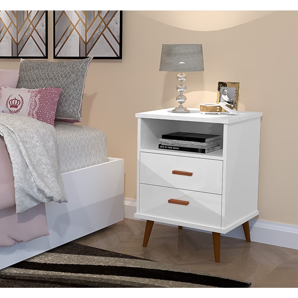 Mesa de Cabeceira Itália 2 Gavetas Com puxadores e Pés em PVC