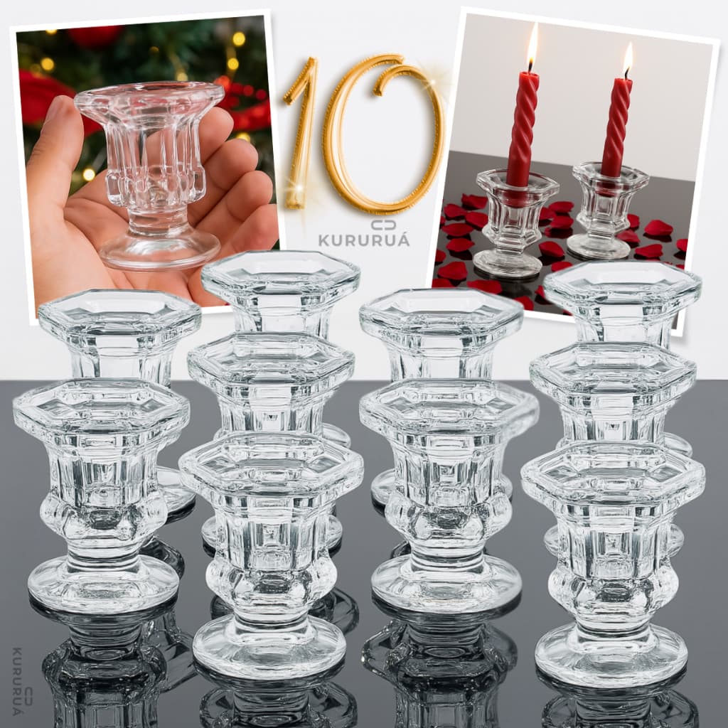 Kit 10 Porta Vela Castiçal De Vidro Resistente Decoração Festas Eventos