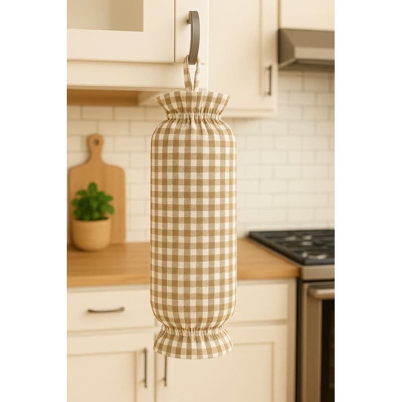 Puxa Saco Xadrez Bege , Porta Sacolinha De Lixo , De Cozinha Basico .