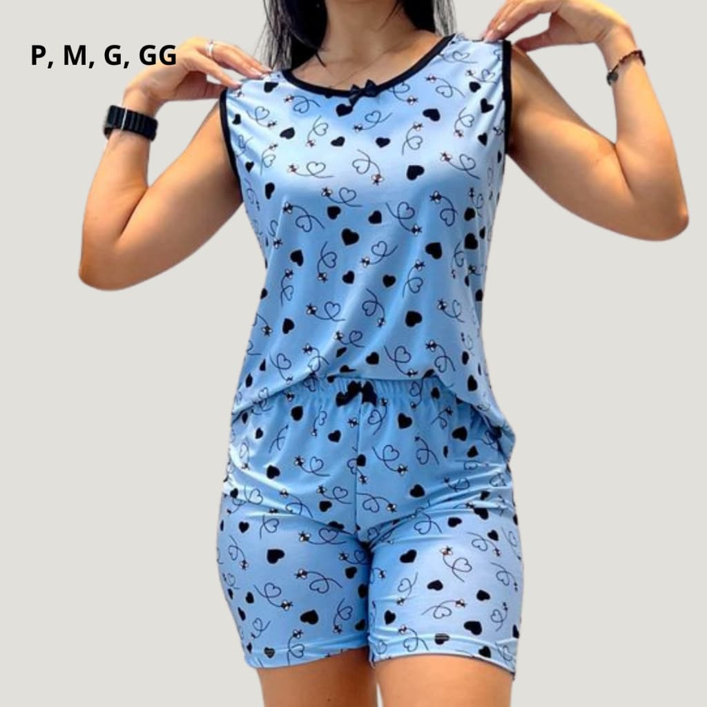 Pijama feminino adulto pescador Meia Coxa Senhora Baby Doll Estampado Confortável liganete Blusa sem Bojo Regata Short