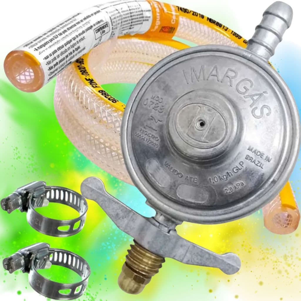 Kit Registro Regulador de Gás de Cozinha Mangueira + Abraçadeira Envio Rápido