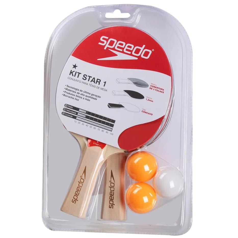 Kit Tênis de Mesa Ping Pong Speedo 2 Raquetes e 3 Bolinhas Star 1