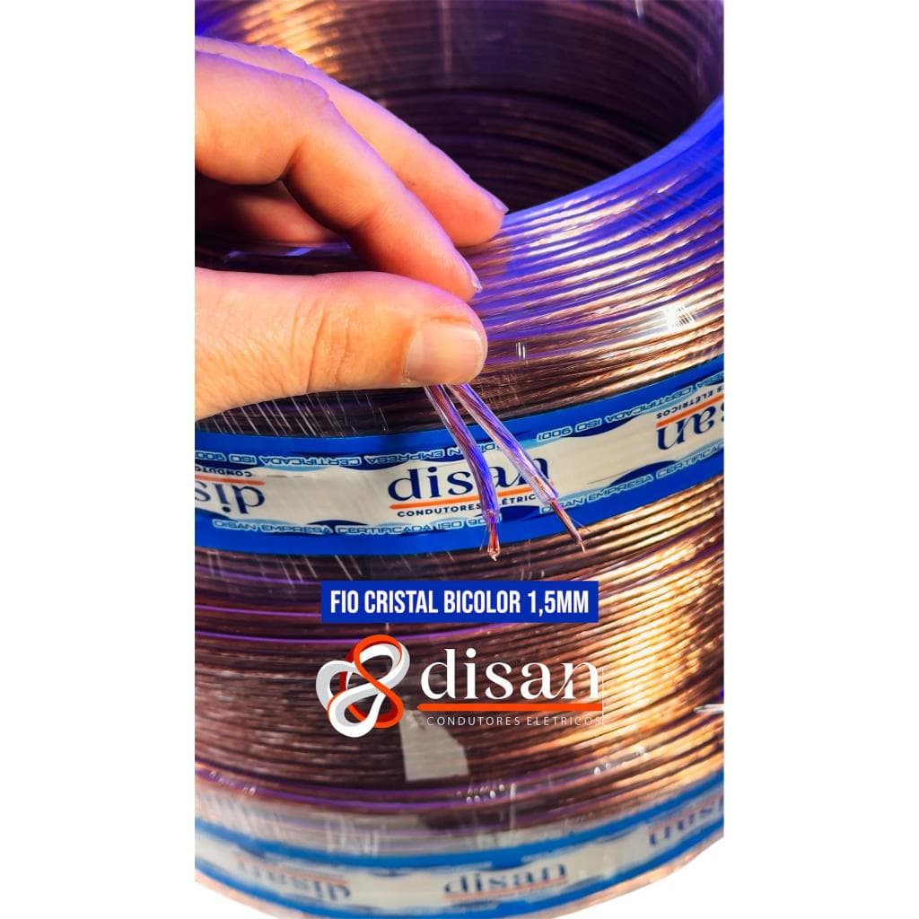 Fio Cordão Bicolor Som automotivo Paralelo 1,5mm cristal Disan