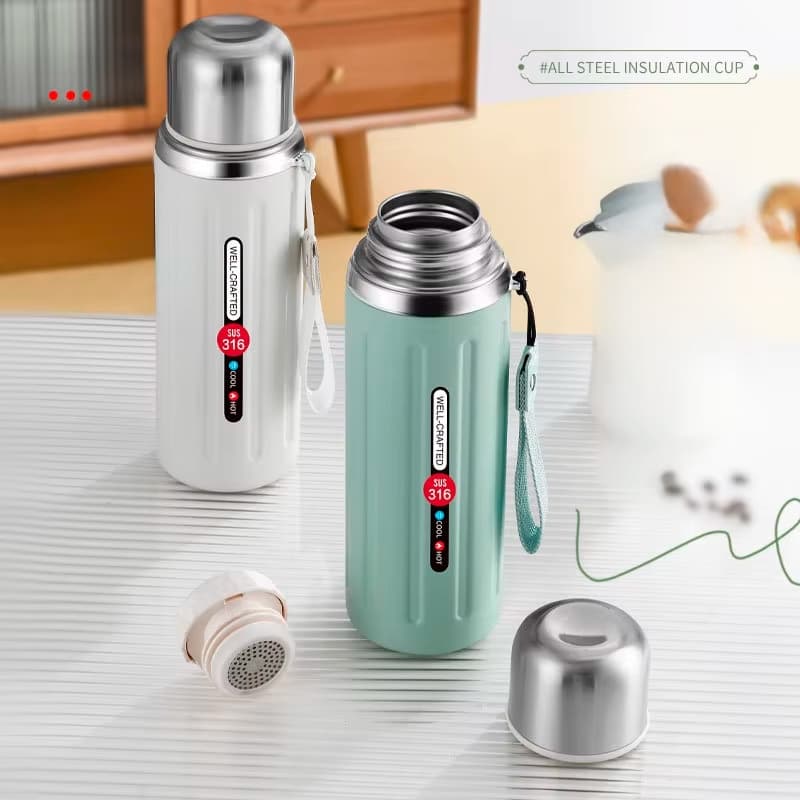 Garrafa Térmica Inox 600ml/800ml com Alça – Conserva Quente ou Frio, Design Moderno e Cores Lindas!