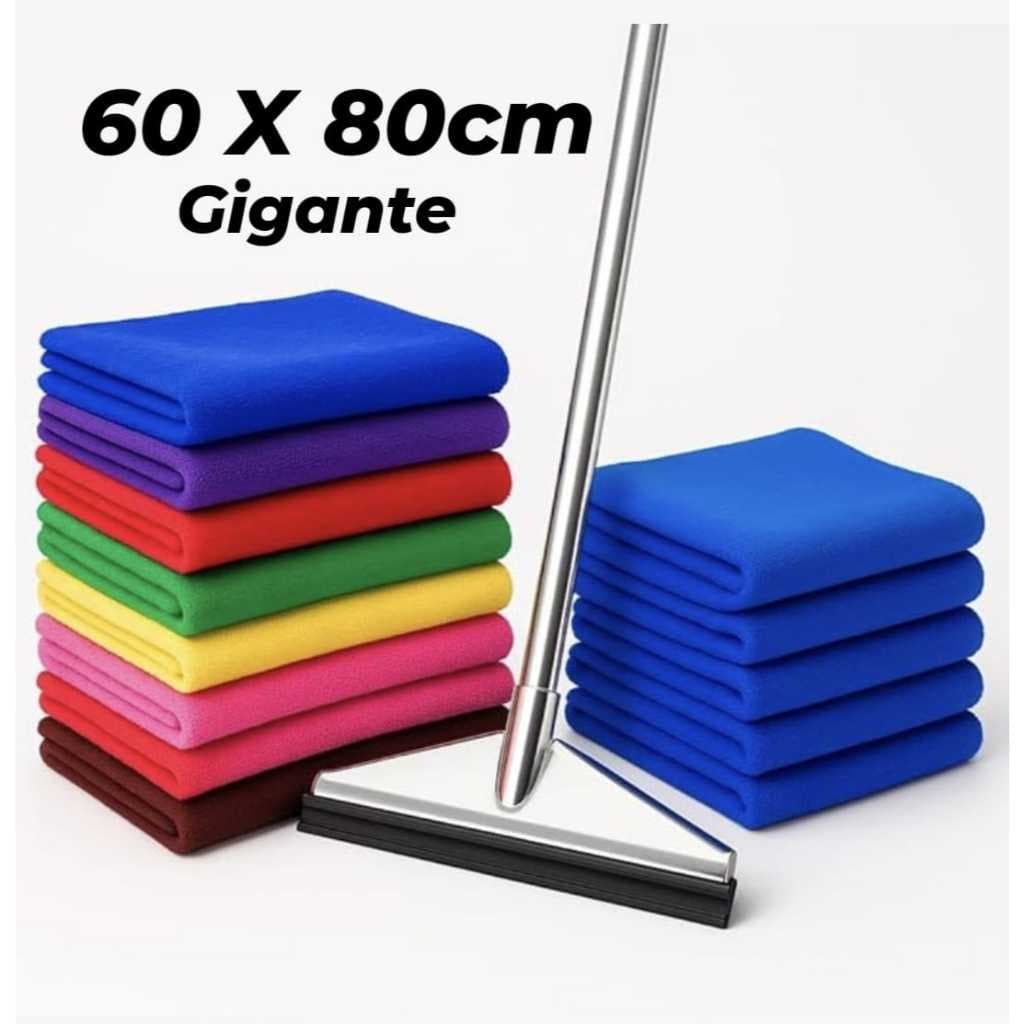 Pano de Chão Microfibra Grande kit 3 Unid. 80x60cm Multiuso Limpeza Polimento Vidros Cores Sortidas!