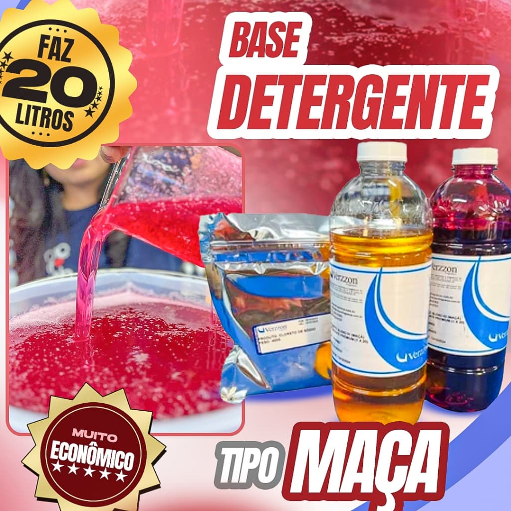 Base kit detergente Verzzon faz 20 litros lava louças - FÁCIL DE FAZER (MAÇÃ)