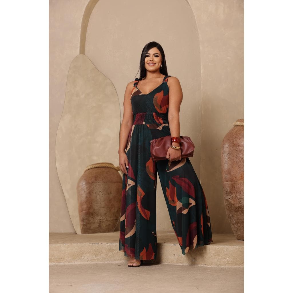 Macacão Tule Regata Forrado Longo