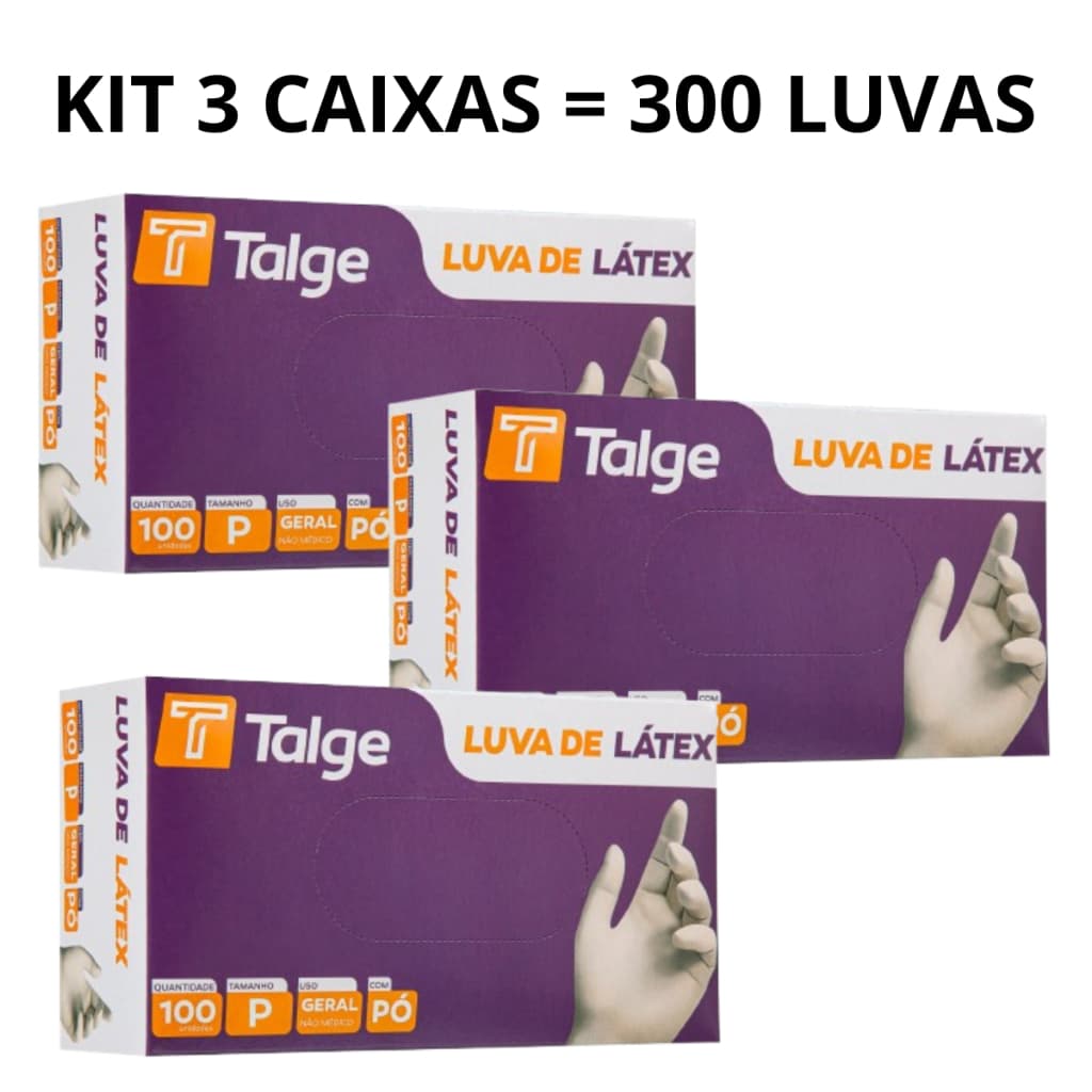 Kit 03 Caixas de Luva Látex Descartável Com Pó tamanho PP P M G 300 Unidades