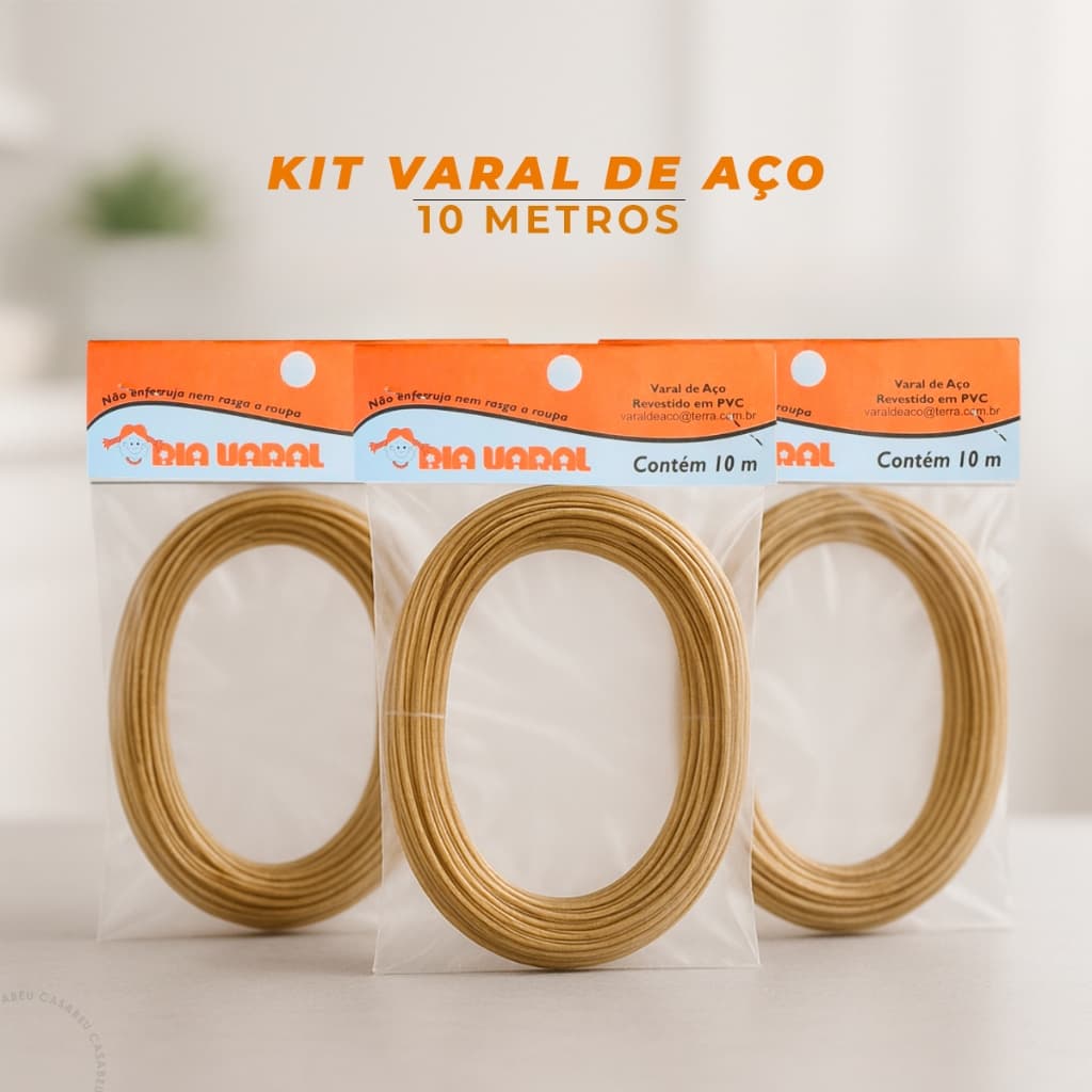 Varal de Aço Roupa Reforçado Revestido Corda 10 Metros Kit 3 | 6 | 10 | 15 unidades