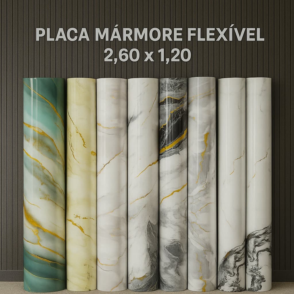 Painel Placa Flexível Efeito Mármore  2,60x1,20m Revestimento de Parede Sala Cozinha Lavabo