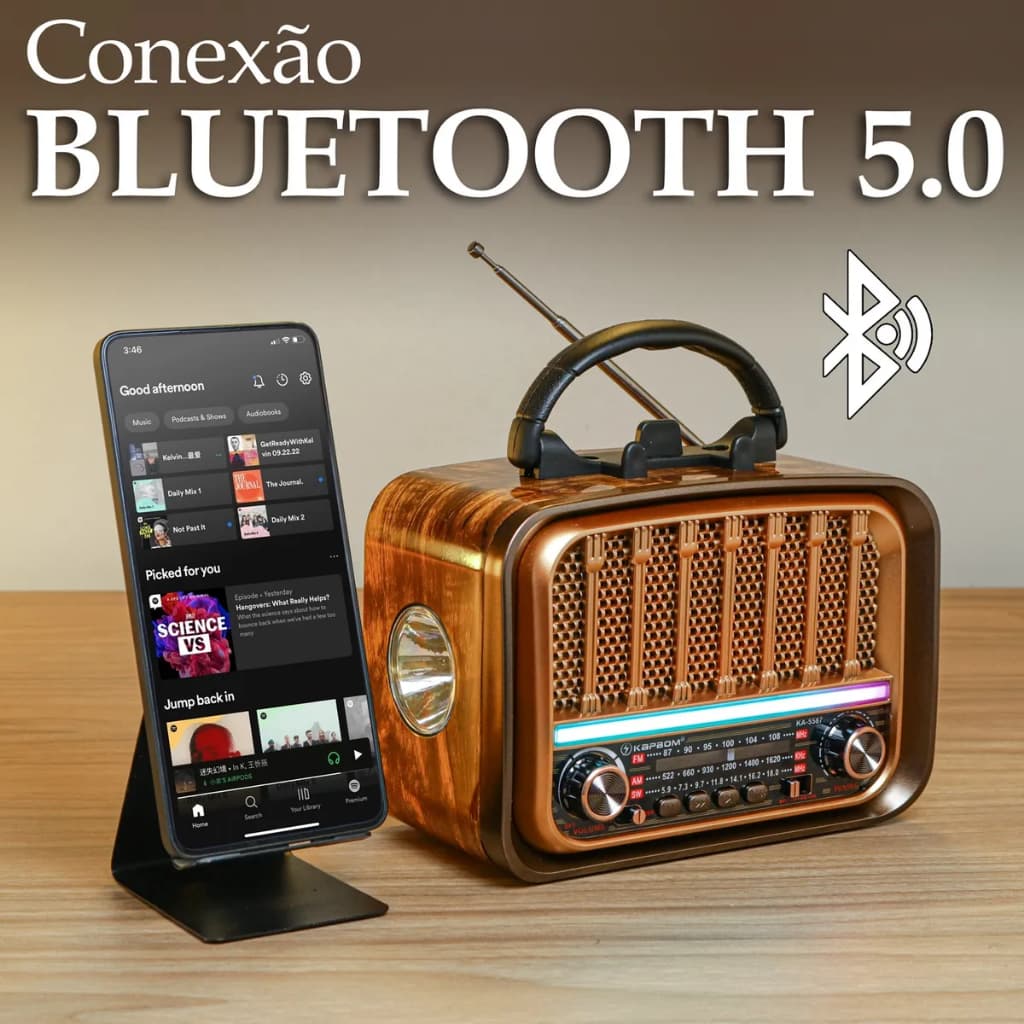 Radio Caixa De Som Fm Am Retro Bluetooth Vintage Portatil KAPBOM Original