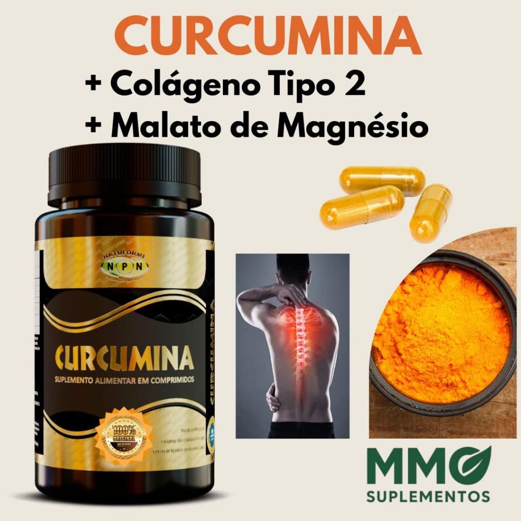Curcumina + Colágeno tipo II + Malato de Magnésio - Comprimidos 1000mg - Original