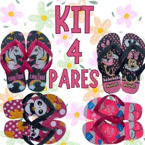 Kit 4 Pares de Chinelo Infantil Feminino Menina Mais Vendidos Personagens