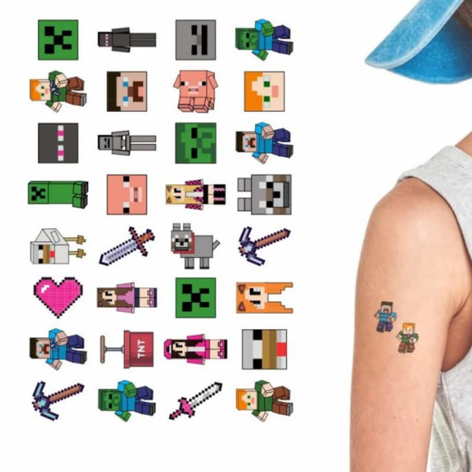 Tatuagem Temporária Blocos DIVERTIDOS cartela com 32 tatuagens - Infantil