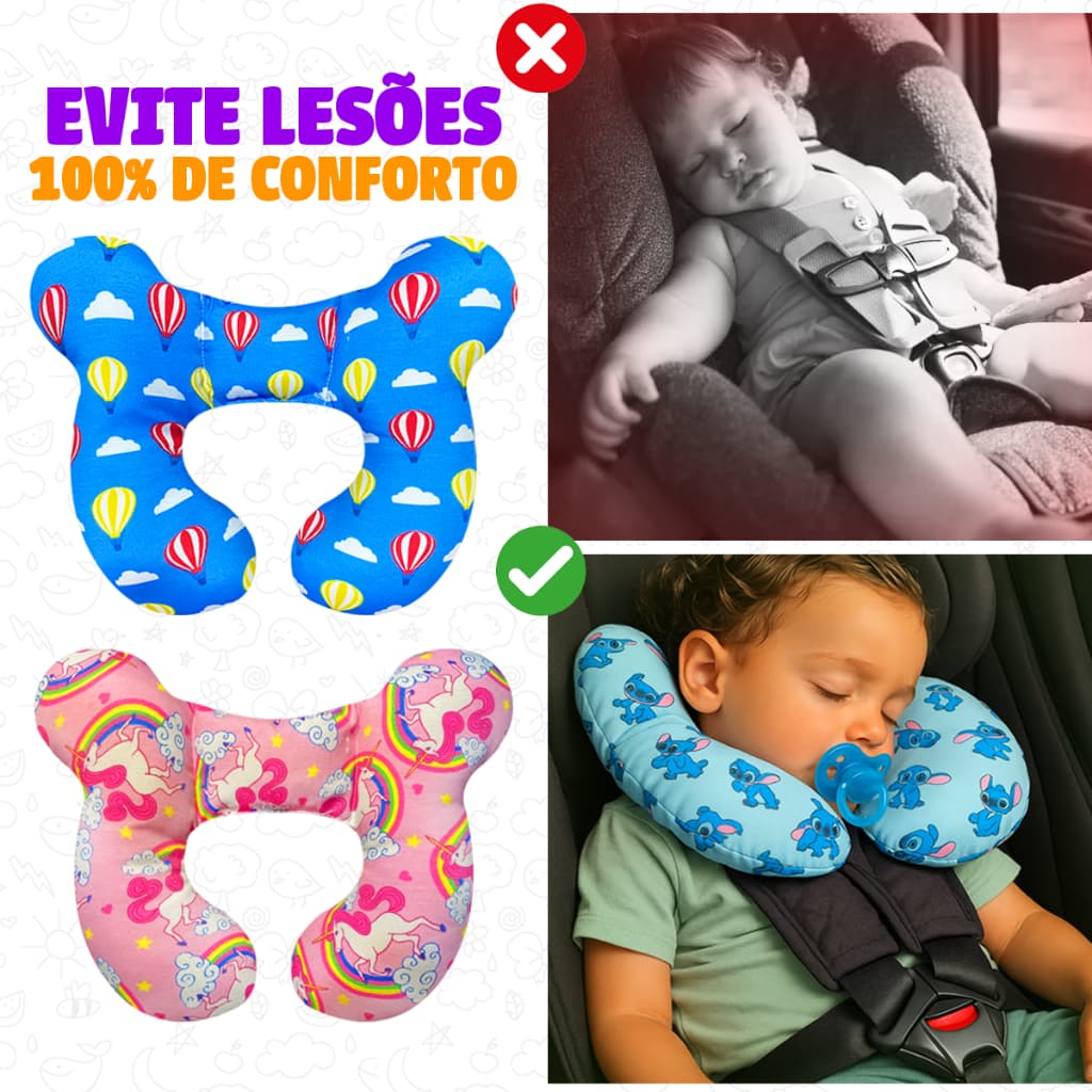Almofada de Viagem para Pescoço Bebe Conforto Apoio de Cabeça 100% Algodão