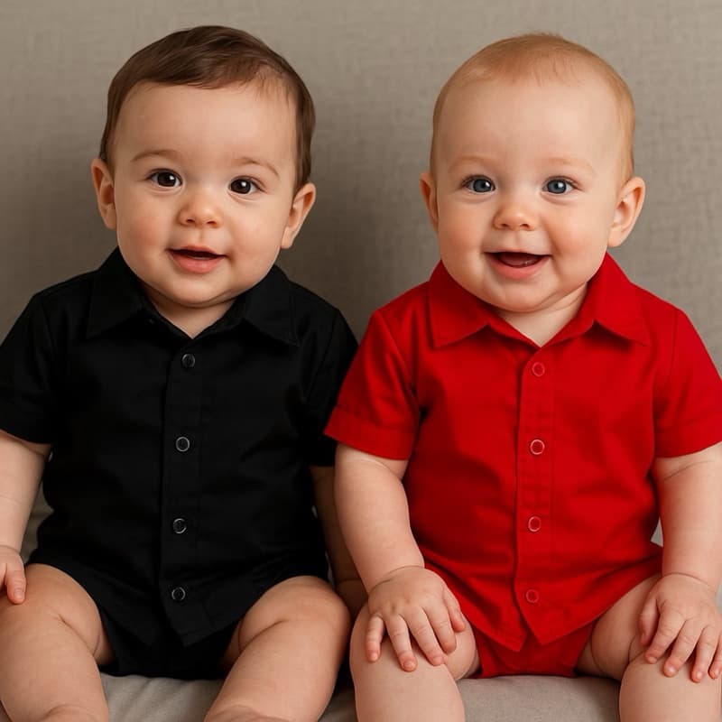 Camisa Social Infantil Manga Curta Preta Bebê Menino - Tam. P/M/G | Diversas Cores