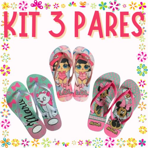 Kit 3 Pares de Chinelo Infantil Menina Feminino Leve Macio Promoção