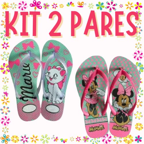 Kit 2 Pares de Chinelo Infantil Feminino Menina Promocao Numerações Combinadas
