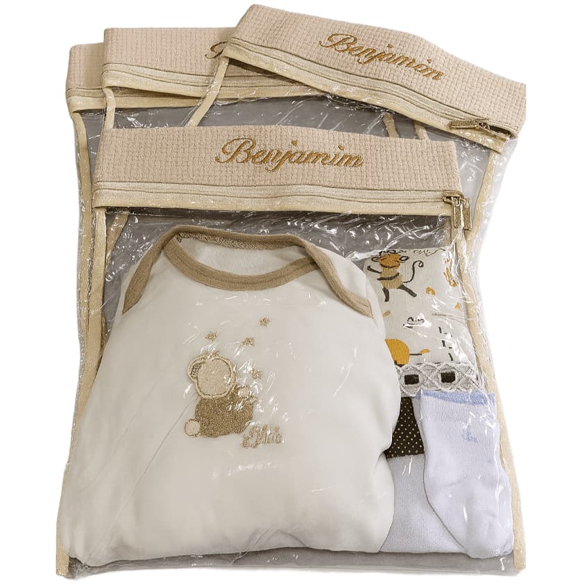 Kit Saquinho Maternidade 4 ou 6 Peças – Personalizado com Nome do Bebê