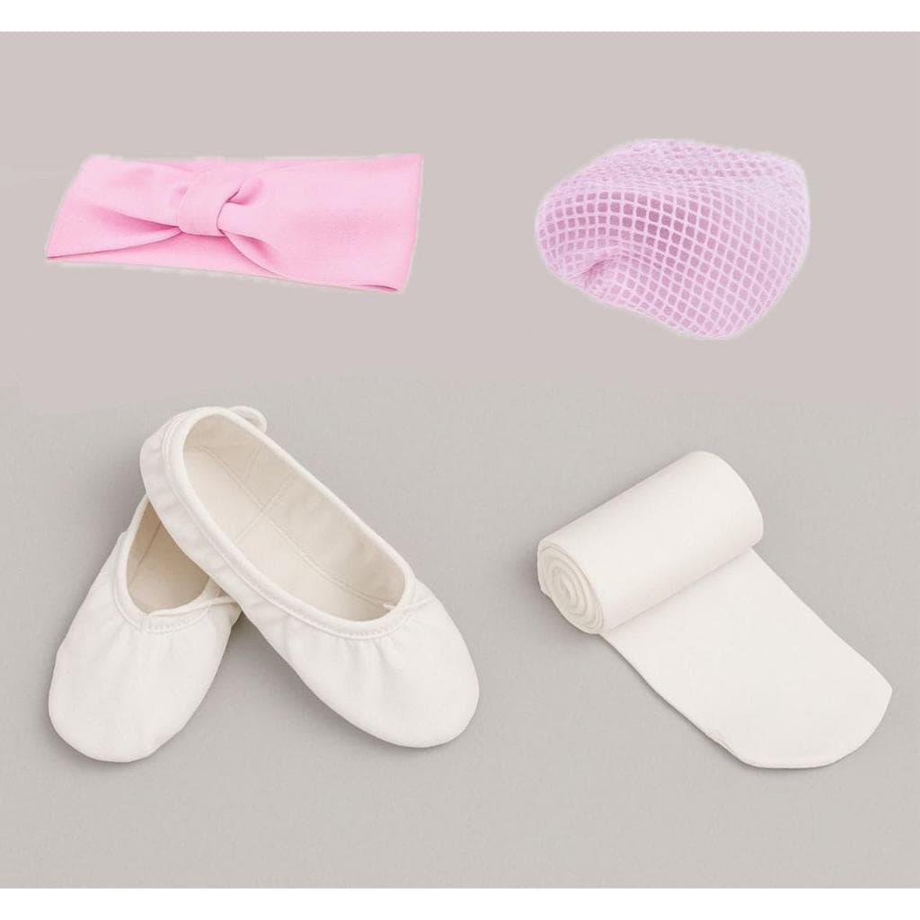 Kit Acessórios para Ballet - (Faixa e Redinha - ROSA) e (Sapatilha e Meia - BRANCO)