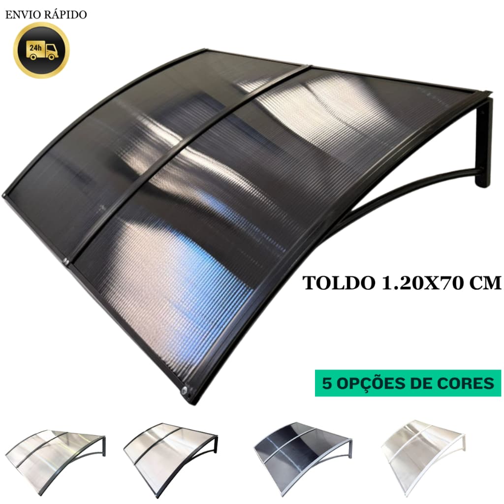 Toldo policarbonato 120x70 cm modula cobertura proteção portas e janelas