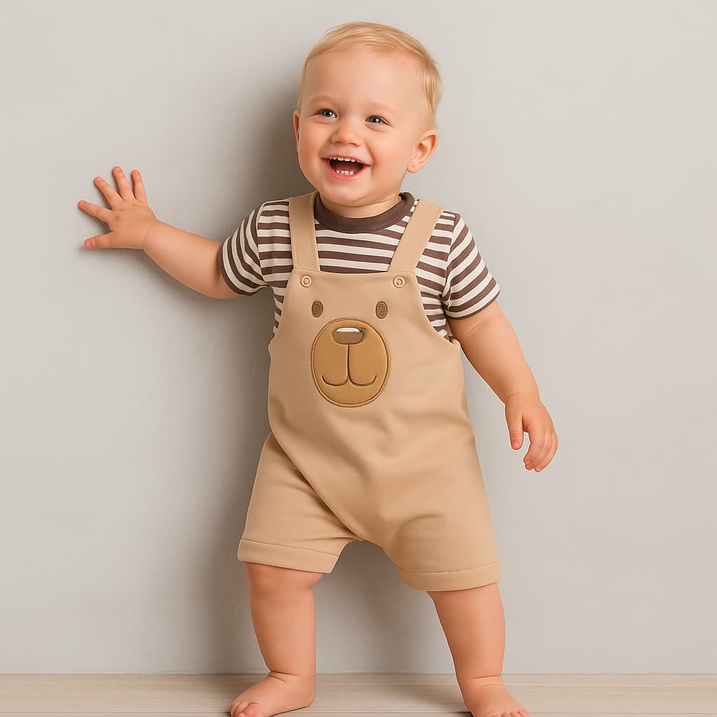 Conjunto Jardineira Roupas de Bebê Menino Manga curta Masculino Verão Infantil