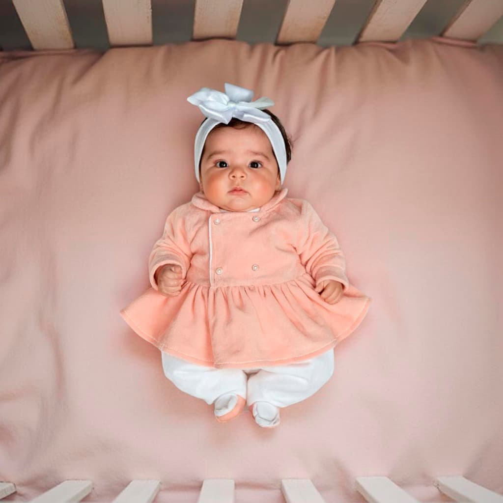 Macacão Bebê Menina com Casaco Manga Longa Eloá Rosê 03 Peças