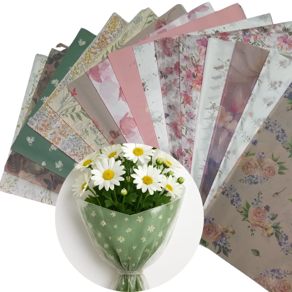 Papel de Seda Estampado Flores 50x35cm com 25 ou 50 Folhas
