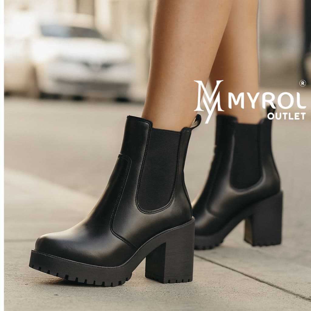 Bota Coturno Salto Médio Tratorada Elástico Preto