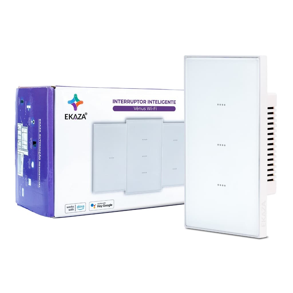 Interruptor Inteligente Wifi Vênus Soft Touch 1,2,3 Botão Branco e Preto Ekaza