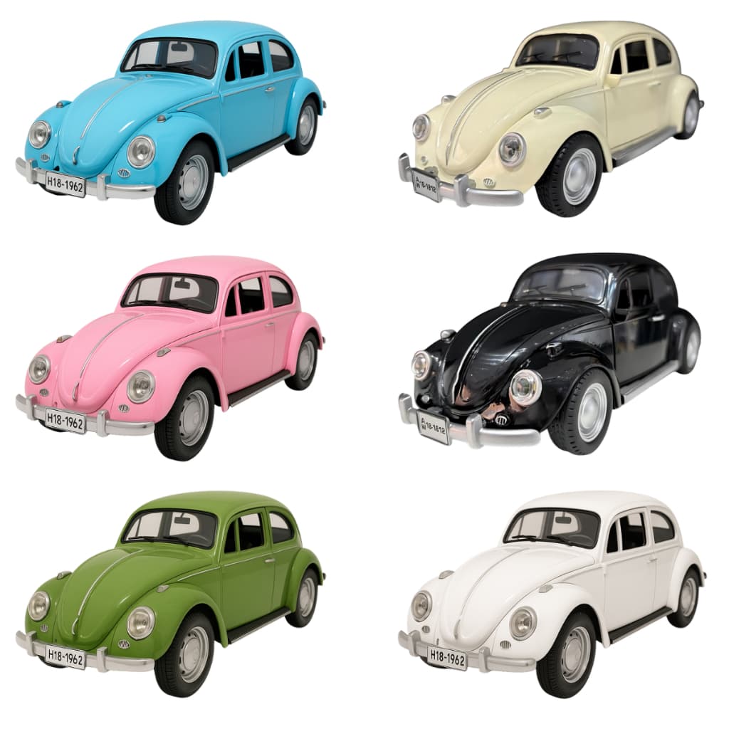 Carro Miniatura Fusca Grande Acende Farol Lanterna Barulho Motor Colecionável